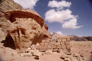 Het huis van Lawrence of Arabia tijdens zijn bezetting van Wadi Rum in 1917